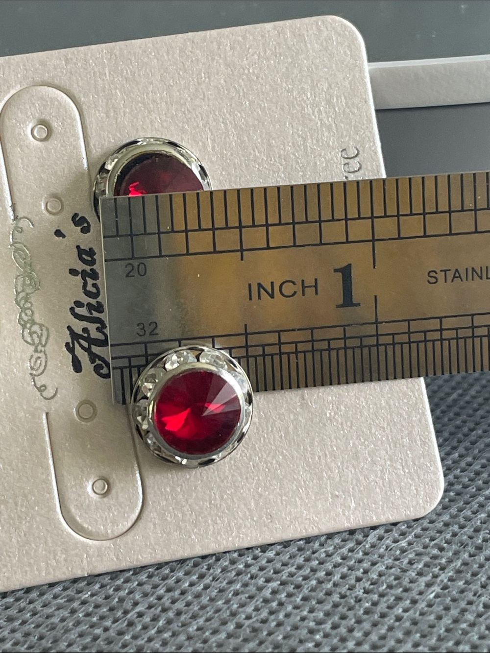Alicia's Red Crystal Stud Earrings 1/2” - Picture 3 of 4